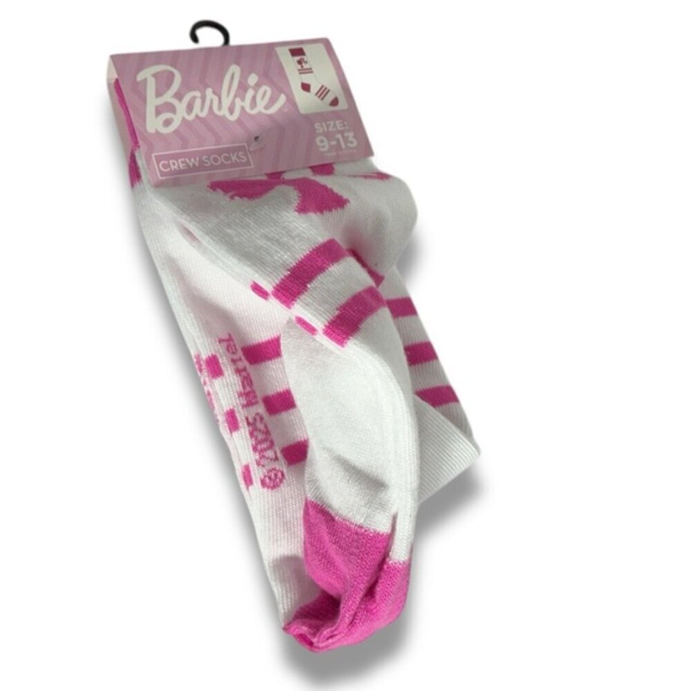 Barbie Crew Socks Pink and White Adult 9-13 One Size - Picture 8 of 16